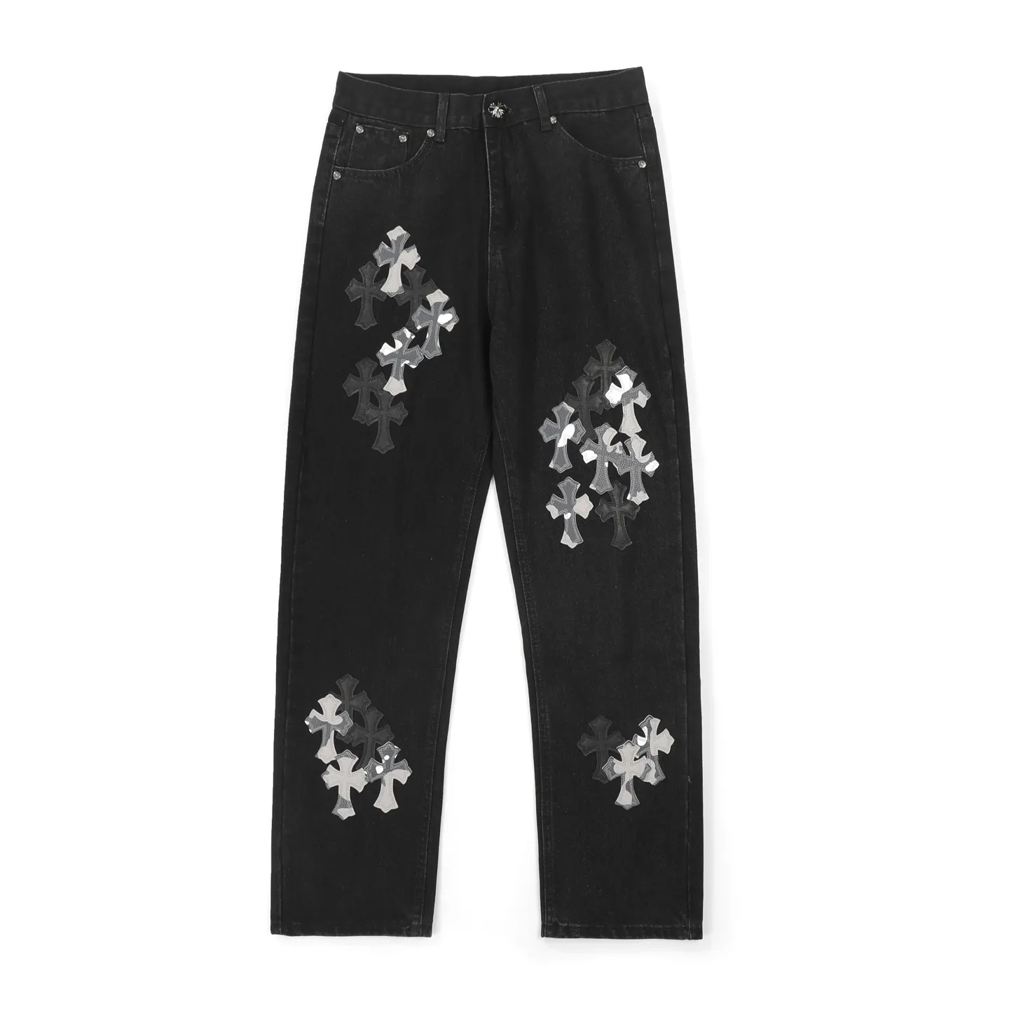 P260 Chrome Hearts Chrome Hearts Black Multi-leather Elements Full of Details Washed Jeans Authentically Restore the Ultimate Vintage Texture Three-Dimensional Fit Loose and Comfortable, Not Slimming Appearing Tall and Slim Made by a Manufacturer Original Quality Control Same Style for Men and Women Can Be Matched for Couples Versatile Recommendations Must-Have Jeans for All Seasons Fashionistas Have Been Disappointed From the Quality Selection of Fabrics, Cutting of Details, and Matching of Patterns, Everything Is Impeccable! The upper body is so handsome when worn...it can be easily worn by men, women and children! The craftsmanship is made of heavy-duty washed pure cotton denim fabric. After washing, it is soft and thick and looks very stylish when worn. Color: black Size: 28 30 32 34 36